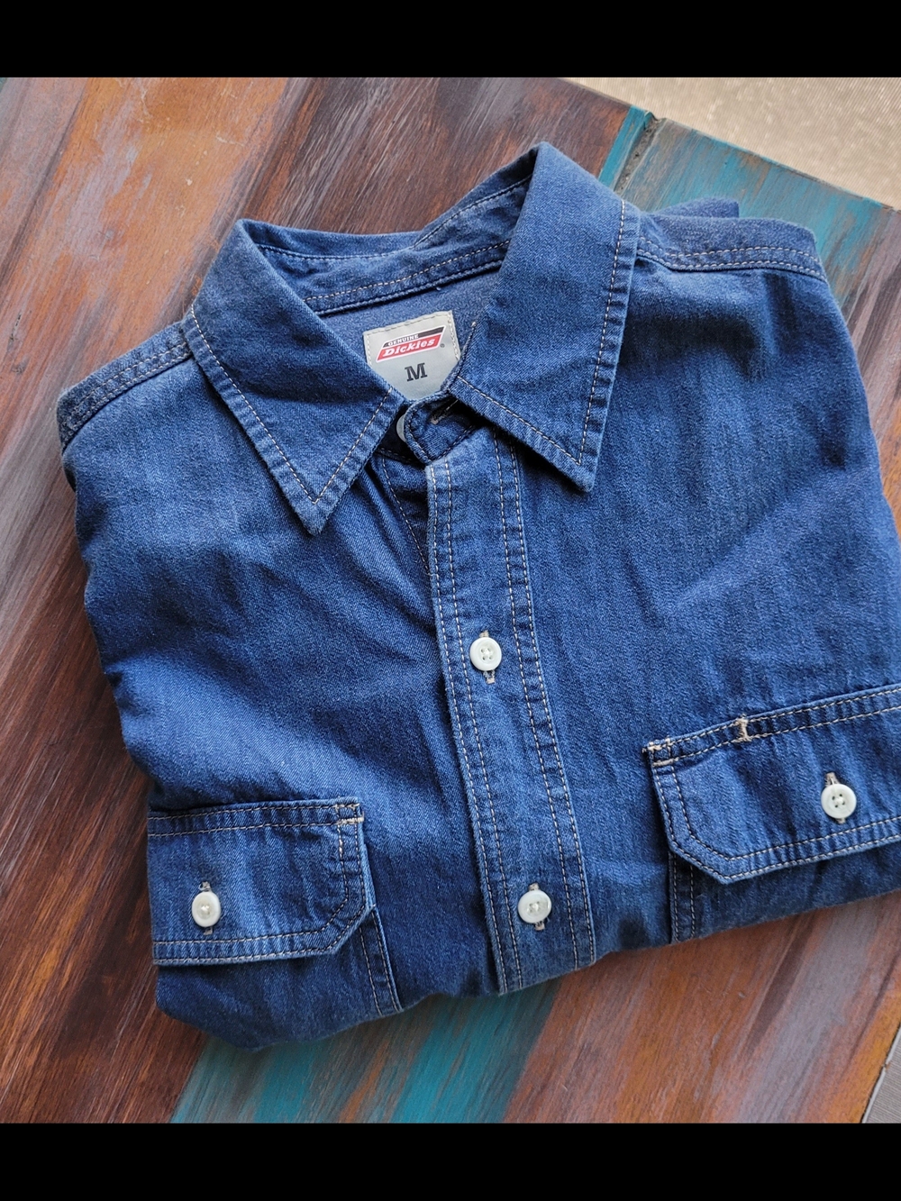 Dickies Denim Blue Casual Button-Down Shirt Men's Medium